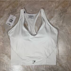 NWT Women’s Gymshark Body Fit Mesh Crop Tank – White, Size Large